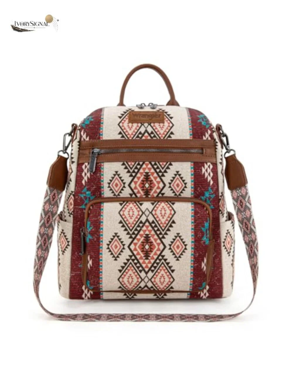 Convertible Backpack Purse with Aztec Embroidery, Hidden Pocket, Multi-Pocket